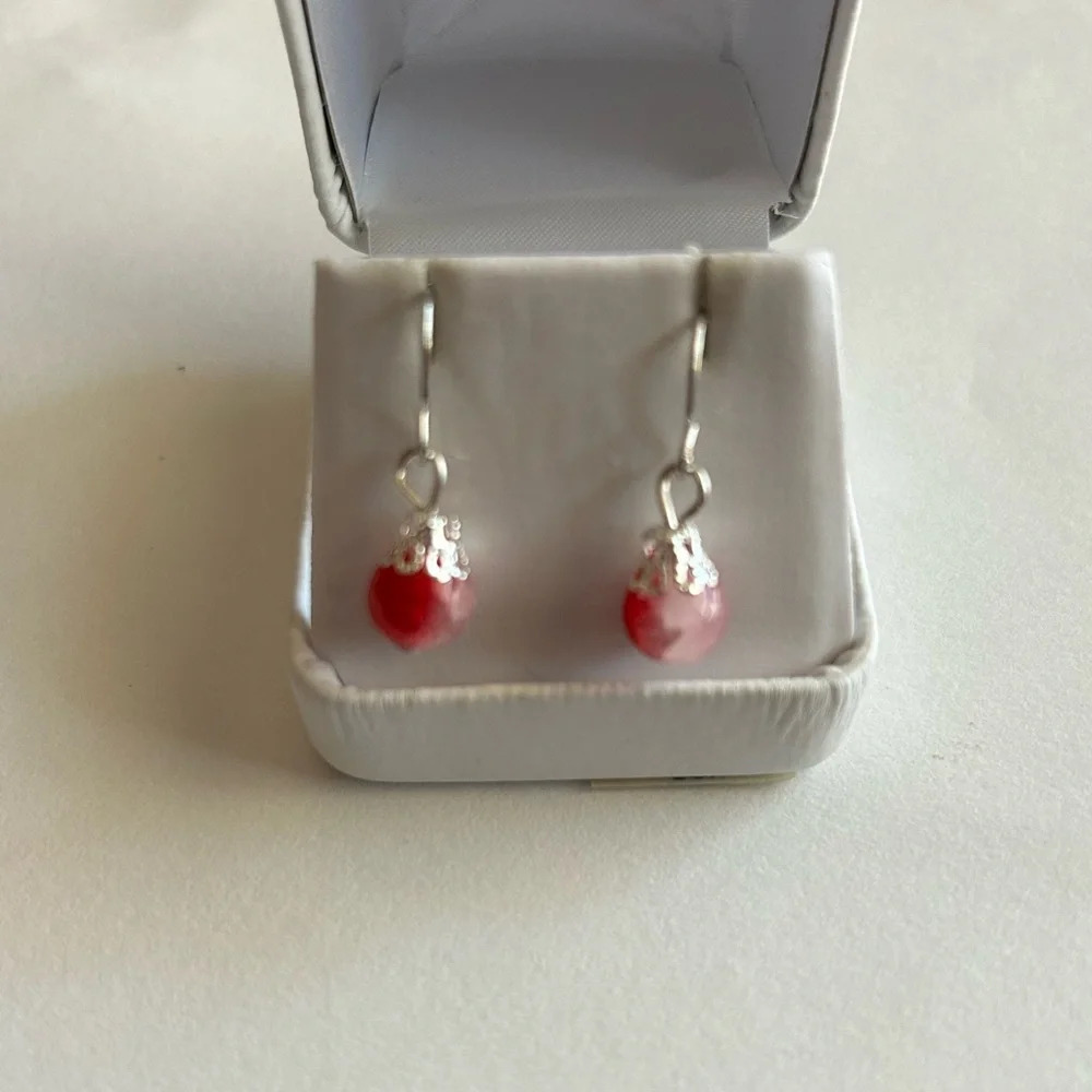 3/$20 Red and White Dual Crystal Ornate Silver Plated Dangling Drop Earrings